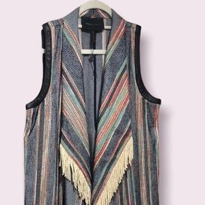 BcBG vest blue leather trim